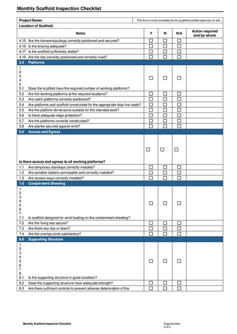Monthly Scaffold Inspection Checklist In Word And Pdf Formats Page Of
