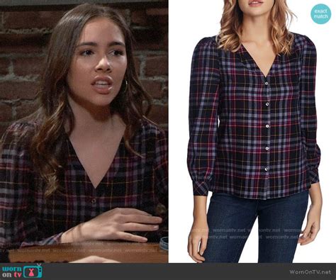 Wornontv Mollys Plaid V Neck Button Front Top On General Hospital