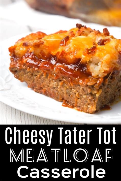 A quick meatloaf slathered in creamy mashed cauliflower, then topped with lots of melty cheese and crisp bacon. Cheesy Tater Tot Meatloaf Casserole is an easy ground beef ...
