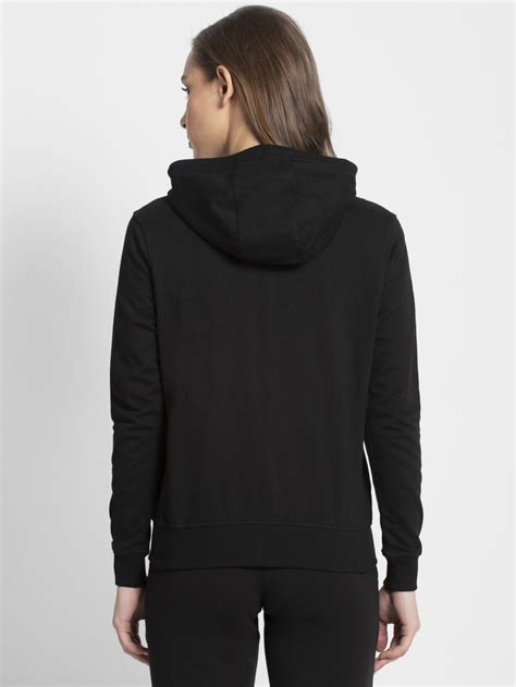 Buy Black Full Sleeve Full Zip Hoodie With Pocket For Women Aw30