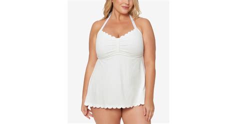 Jessica Simpson Synthetic Plus Size Scalloped Swimdress In White Lyst