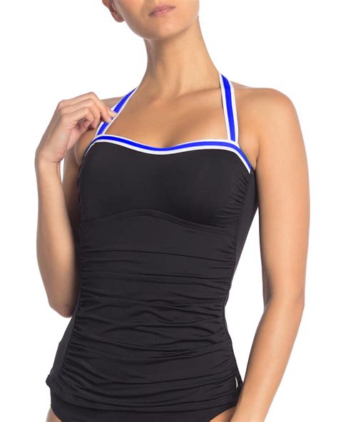 Nautica Womens Shirred Front Bandeau Halter Tankini Top Swimsuit Small