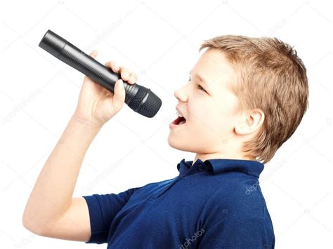 Boy Singing Into A Microphone Very Emotional — Stock Photo © Bond80