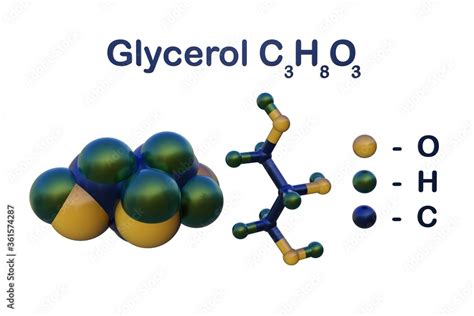 Structural Chemical Formula And Molecular Model Of Glycerol Glycerine
