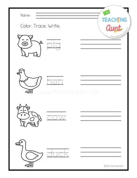 Farm Animals Tracing Worksheets The Teaching Aunt 🐘 Free Printable