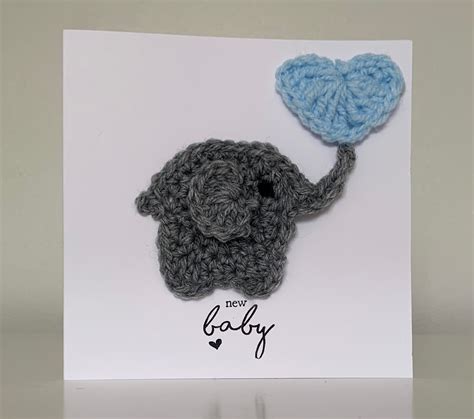 Handmade Elephant New Baby Crochet Card Hello Baby Baby Boy Etsy