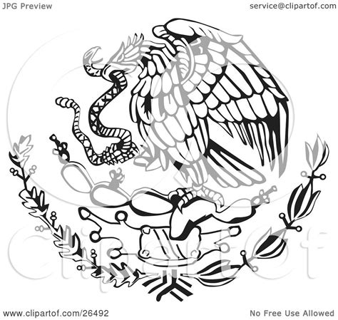 clipart illustration of the mexican coat of arms showing the eagle perched on a cactus eating a