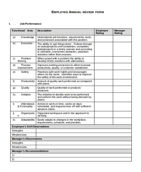 Free Sample Employee Review Forms In Pdf Ms Word Excel