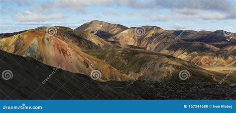 Landmannalaugar Mountains Panoramic View Iceland Highlands Stock