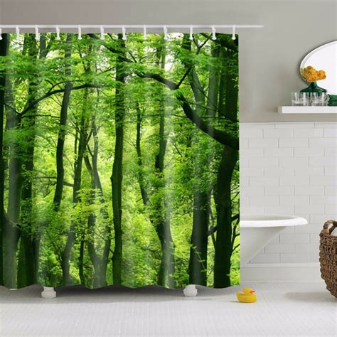 3d Shower Curtain Green Forest Bathroom Drapes Curtains Nature Pattern