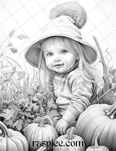 40 Pumpkin Babies Grayscale Coloring Pages For Adults And Kids Printa