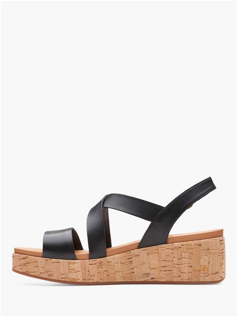 Clarks Kimmei Cork Wide Fit Leather Wedge Sandals Black At John Lewis