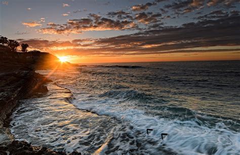 Nature Sea Waves Sunset Coast Rocks Water Lens Flare Sunlight