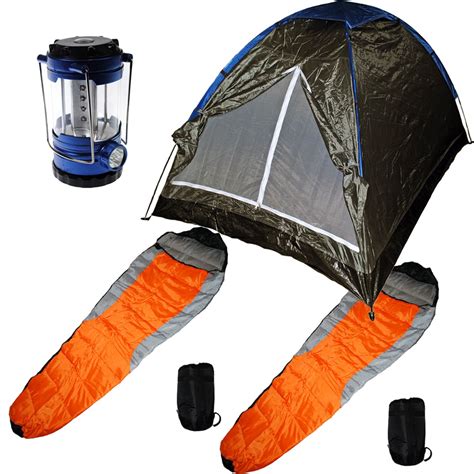 Camping Gear Medium Sized Tent Two Sleeping Bags Led Lantern W