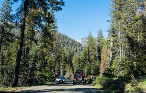 Cars On The Road In The Sequoia And Kings Canyon National Park California Usa Car Trip On An