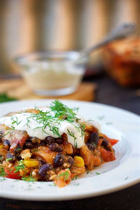 Mix in half the cheese and part of the salsa (add as much or little as your family likes. Vegan Taco Casserole | Gourmandelle