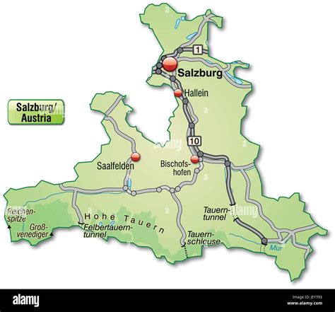 Mapa De Salzburgo Con La Red De Transporte En Color Verde Pastel Imagen