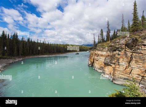 Athabasca River At Athabasca Falls Along The Icefields Parkway In