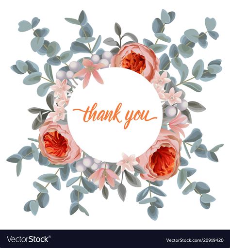 Thank You Card With Eucalyptus Flowers And Pink Vector Image
