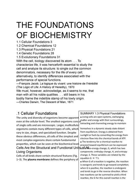The Foundations College Report The Foundations Of Biochemistry 1