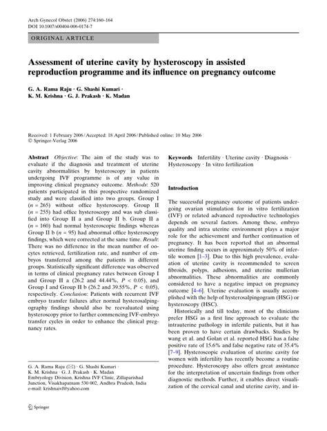 Pdf Assessment Of Uterine Cavity By Hysteroscopy In Assisted