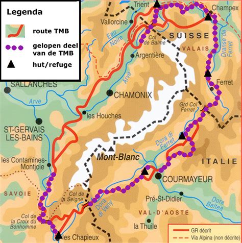 De Wandel Website Van Fred Triep Kaart Van De Gelopen Route Over De Tour Du Mont Blanc