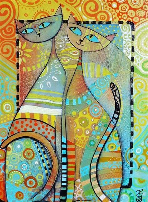 Two Dears Whimsical Art Cat Painting Art