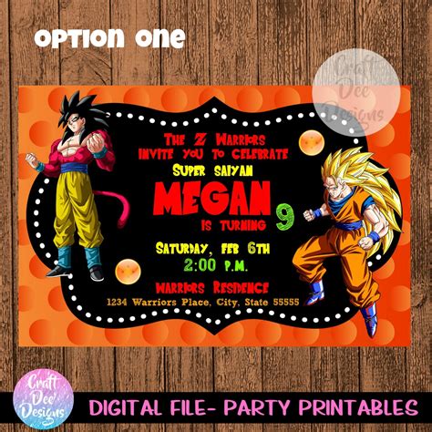 This dragon ball themed invitation says you're invited to a dragon ball birthday party! this free invitation has super saiyan goku with his arms crossed and dragon ball number 7. Pin de Maricar Valdez en Birthday | Fiesta de goku, Hacer ...