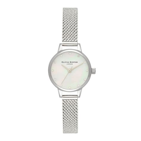 Olivia Burton Mini White Mother Of Pearl Dial Sparkle Markers And Silver