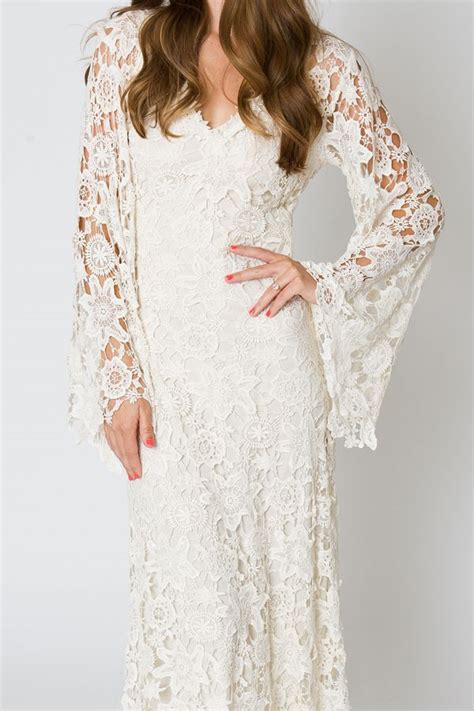 Racquel Bell Sleeve Lace Maxi Dress Bohemian Wedding Gown Wedding