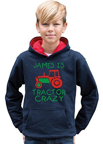 Two Tone Navy And Red Hoodie Personalised Tractor Crazy With Red