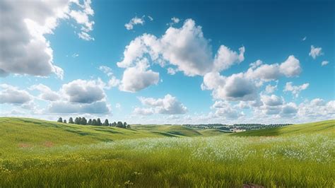 Xilin Gol Grassland Under Blue Sky And White Clouds Background Blue