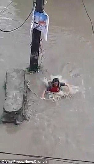 Horrifying Moment Girl Falls Into An Open Drain In Nepal Daily Mail
