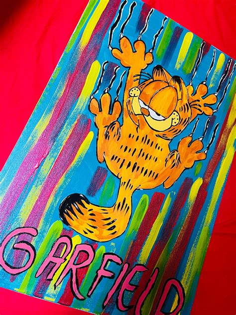 Garfield Acrylic Painting Garfield Original Art Painting Etsy