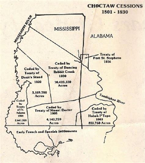 Map Of Choctaw Cessions 1801 1830 Mississippi Genealogy Trails