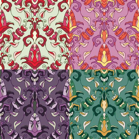 Set Of Four Colorful Seamless Patterns Eps 8 Stock Vector