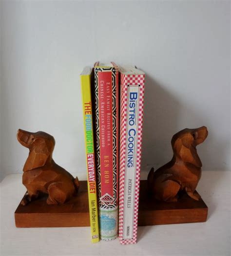 Vintage Pair Dachshund Dog Wooden Bookends Handmade Hand Etsy