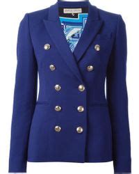 Emilio Pucci Double Breasted Blazer In Blue Lyst
