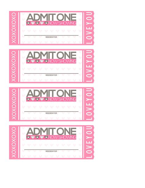 Free Printable Tickets To Love Valentine Coupon Book Shesaved