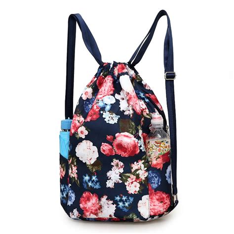 High Quality Nylon Waterproof Drawstring Backpacks Women Floral