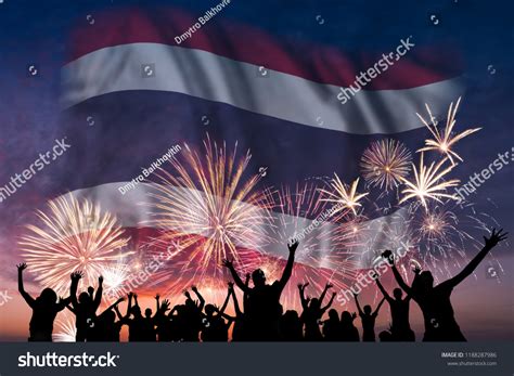 Happy People Looking Holiday Fireworks Flag Stock Photo 1188287986