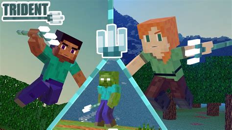 Trident Alex And Steve Life Minecraft Animation Purple Block