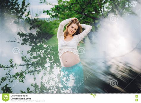 Dreamy Pregnant Woman In The Forest Stock Photo Image Of Happiness Beautiful