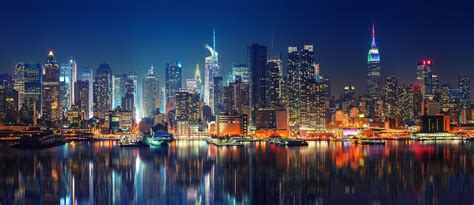 Fotobehang New York Skyline In De Nacht Fotobehang