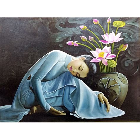 tranh treo tường thiếu nữ áo dài bên hoa sen hd tr028 kt 60 x 45 cm phủ kim sa shopee việt nam