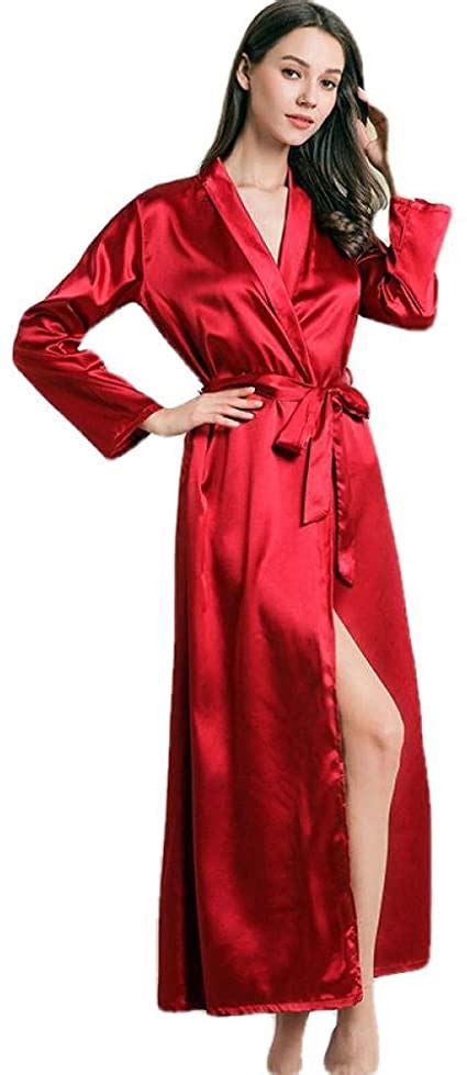 Ytyh Dressing Gown Red Women Robe Bathrobe Long Sleeves Mid Calf