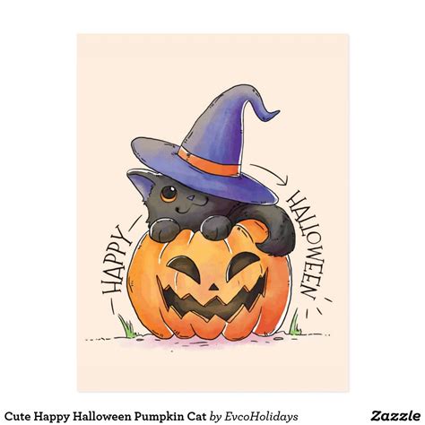 Cute Happy Halloween Pumpkin Cat Postcard Cute Halloween Drawings