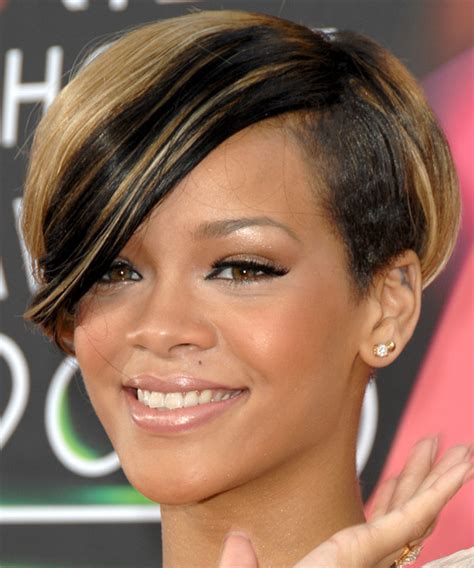 Rihanna Short Straight Alternative Hairstyle With Side Swept Bangs