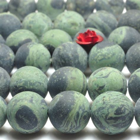 Yesbeads Natural Green Kambaba Jasper Matte Round Beads Gemstone