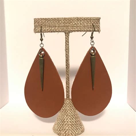 Brown Leather Teardrop Earrings Etsy